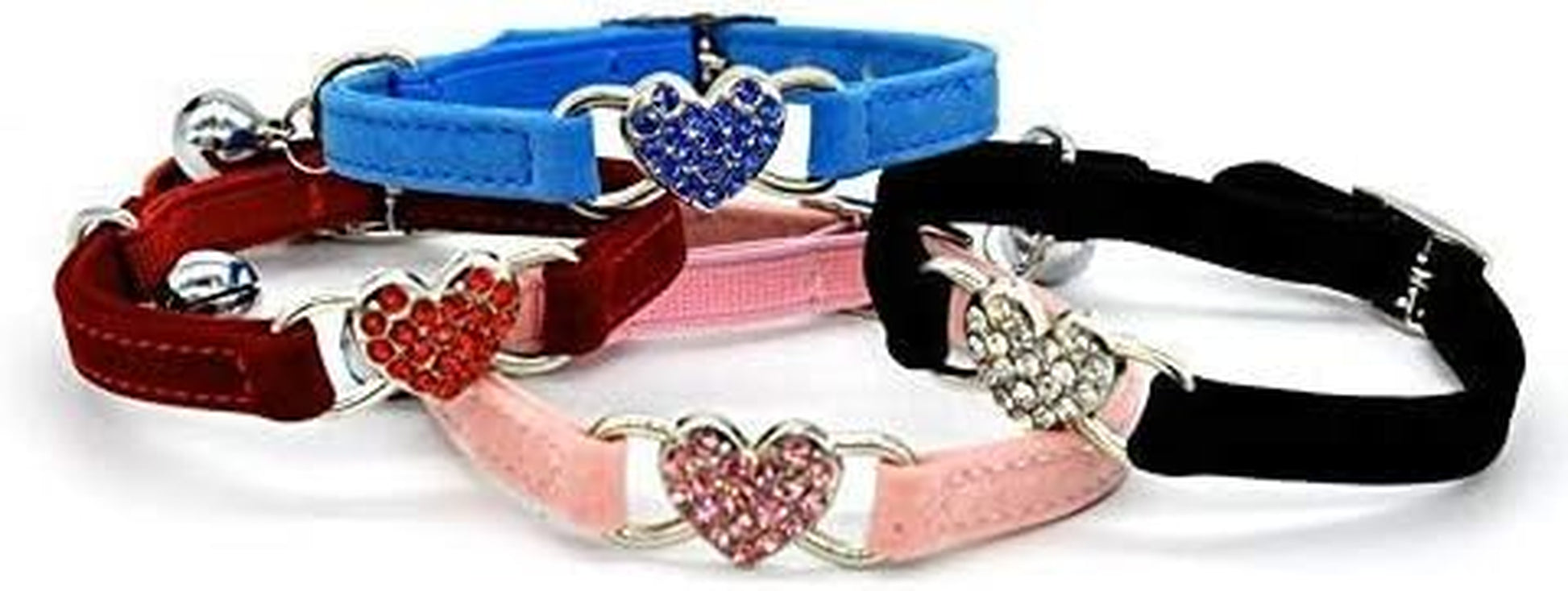 Heart Bling Cat Collar with Safety Belt and Bell 8-11 Inches